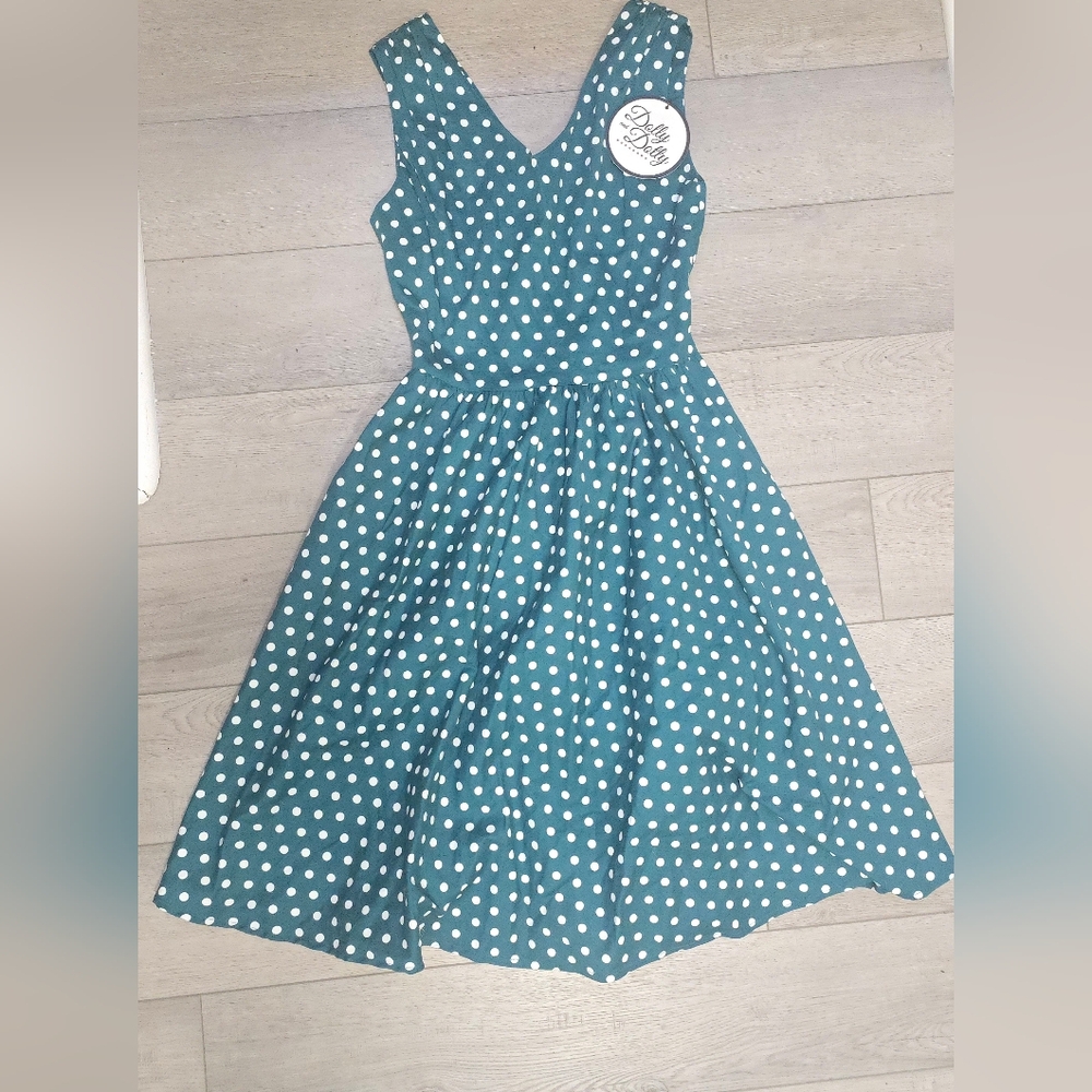 50s Style Teal Polka Dot Dress